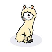 linda pequeña caricatura de alpaca sentada vector