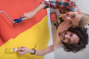 couple painting interior wall photo