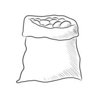 BLACK VECTOR ILLUSTRATION OF A BAG OF POTATOES ISOLATED ON A WHITE BACKGROUND