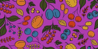 LILAC VECTOR SEAMLESS PATTERN WITH COLORFUL FRUITS AND BERRIES