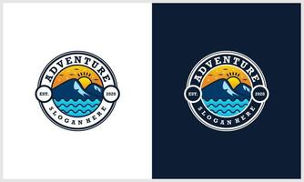 Mountain adventure with sun concept logo design template vector