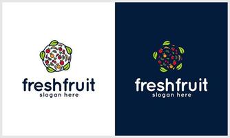 racimo de frutas con plantilla de diseño de logotipo de concepto de hoja de naturaleza vector