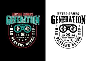 la generación de juegos retro nunca muere el diseño de la camiseta vector