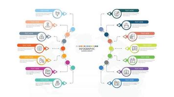 Plantilla de infografía de círculo básico con 14 pasos, proceso u opciones, diagrama de proceso, utilizado para diagrama de proceso, presentaciones, diseño de flujo de trabajo, diagrama de flujo, infografía. ilustración vectorial eps10. vector