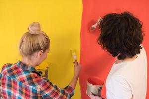 couple painting interior wall photo