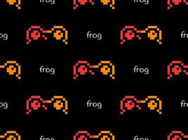 Frog cartoon character seamless pattern on black background. Pixel style vector