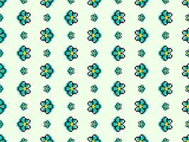 Flower cartoon character seamless pattern on green background. Pixel style vector