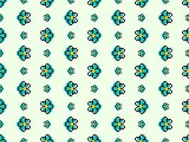 Flower cartoon character seamless pattern on green background. Pixel style vector