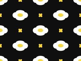 Fried eggs cartoon character seamless pattern on black background vector