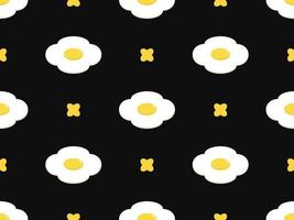 Fried eggs cartoon character seamless pattern on black background vector