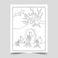 Halloween Coloring Pages Illustration for Kids and Adults, Hand drawn Halloween Illustration vector