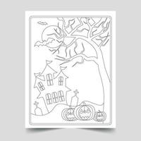 ilustración de páginas para colorear de halloween para niños y adultos, ilustración de halloween dibujada a mano vector