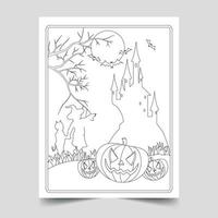 ilustración de páginas para colorear de halloween para niños y adultos, ilustración de halloween dibujada a mano vector