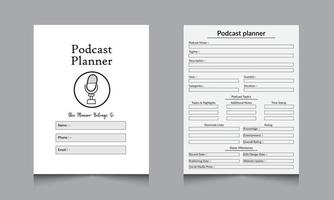 diario del planificador de podcasts. rastreador de información de podcast regular y diseño de vector de plantilla de cuaderno de gestión de espectáculos