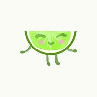 Green character with happy emotions, face, smile, eyes, arms and legs. Citrus slice of a man with a joyful expression, fruit emoji. Vector flat illustration