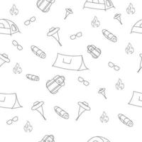 Hand drawn camping seamless pattern. Seamless pattern with Outdoors Activity, Travel Tourism, Hiking. vector