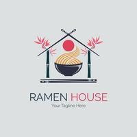 ramen house noodle bamboo chopsticks logo design template for brand restaurant or company and other vector