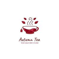 Autumn authentic traditional tea logo with leaf and nature element in unique mosaic style logo vector