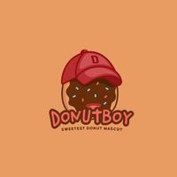 donut donut boy logo personaje mascota usar gorra de béisbol fresca en dibujos animados jugar estilo divertido ilustración vector