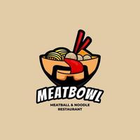 Delicious Bakso Meatball and Noodle bowl logo with beard symbol icon illustration vector