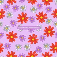 cartoony violet red and white flower on purple background seamless pattern vector