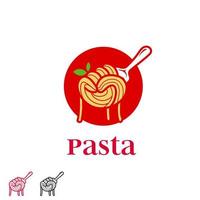 Spaghetti fist on fork pasta ramen noodle logo in hand punch fist shape icon symbol of freedom power fighter spirit vector