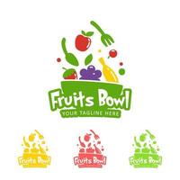 Happy healthy smoothie fruits bowl logo icon symbol color and one color set vector