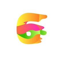 Number 6 character in fluid art style gradient illustration icon vector