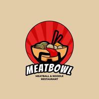 Delicious Bakso Meatball and Noodle bowl with face logo symbol icon illustration vector