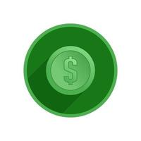 Green dollar coin icon with long shadow vector