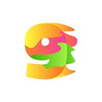 Number 9 character in fluid art style gradient illustration icon vector