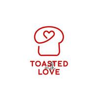 Toasted toast loaf of bread bakery logo icon symbol in monoline with heart love icon