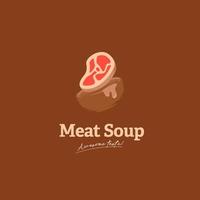 icono de logotipo de sopa de carne de sabor impresionante con tazón y ilustración de carne vector deliciosa sopa de desbordamiento gran porción