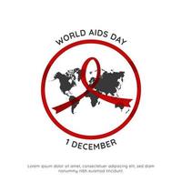 World hiv aids day 1 december event poster with world map inside red round circle frame vector simple clean illustration