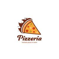 vector de símbolo de icono de logotipo de pizzería de pizza caliente para restaurante de comida de pizza con ilustración de fuego de llama