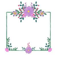 rectangle frame Purple flower bouquet in crayon graphic style vector