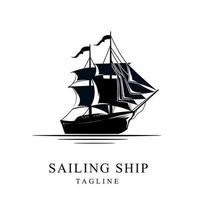 Sailing Ship logo silhouette.  Nautical logo concept for travel business. Vector illustration