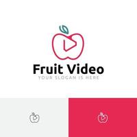 fruta video apple play botón línea logo vector