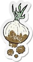 retro distressed sticker of a cartoon organic onion vector