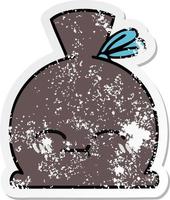 distressed sticker of a cute cartoon sack vector