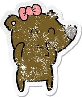 distressed sticker of a female bear cartoon vector