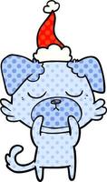 cute comic book style illustration of a dog wearing santa hat vector