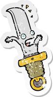 retro distressed sticker of a cartoon frightened knife vector