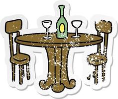 distressed sticker cartoon doodle dinner table and drinks vector