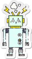 distressed sticker of a cute cartoon robot vector