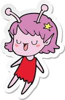 sticker of a happy alien girl cartoon vector