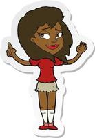 sticker of a cartoon woman with idea vector