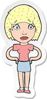 sticker of a cartoon worried woman vector