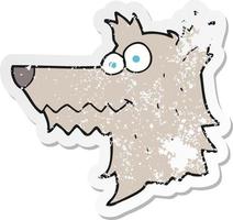 retro distressed sticker of a cartoon wolf head vector