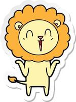 sticker of a laughing lion cartoon shrugging shoulders vector